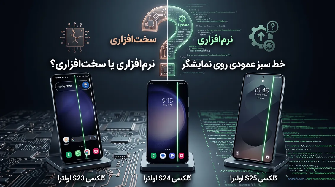 خط سبز عمودی روی نمایشگر گلکسی S24 و S25 اولترا؛ نرم‌افزاری یا سخت‌افزاری؟